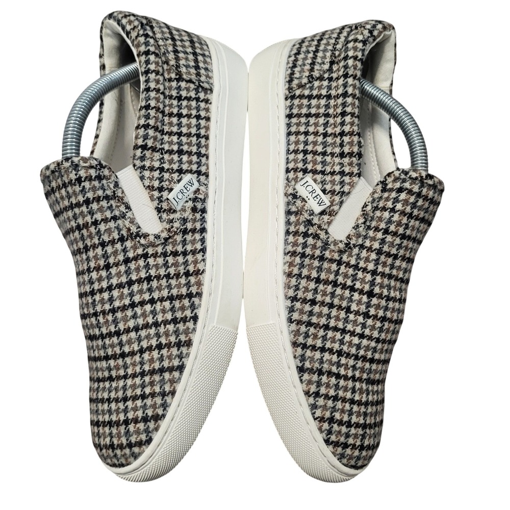 J.Crew Womens Houndstooth Slip On Sneakers Casual Preppy Brown Black Size 8
